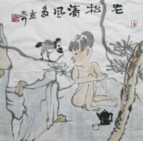上海著名画家  王孟奇 人物斗方 手绘国画作品