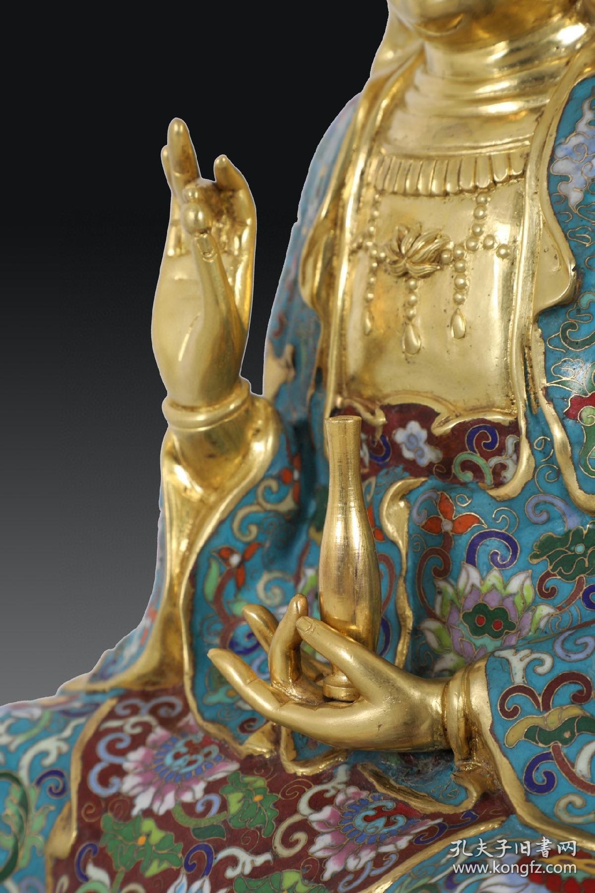清 精铸铜胎景泰蓝掐丝珐琅观世音菩萨坐像【规格】高47cm 宽27cm 重