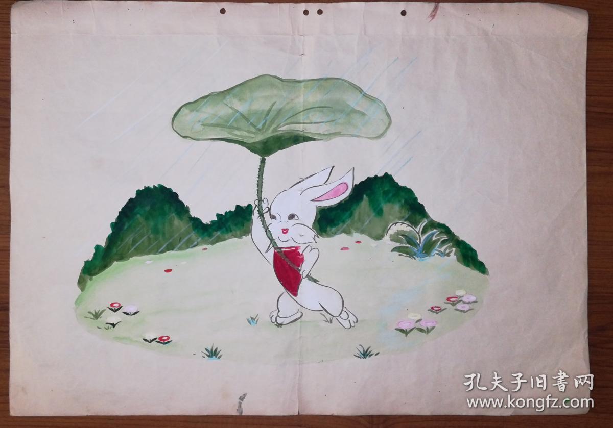 手绘教学挂图下雨了一套四张