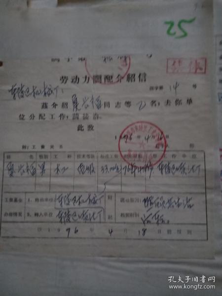 1976年劳动力调配介绍信【1页】作者：不详出版社：不详出版时间：1976装帧