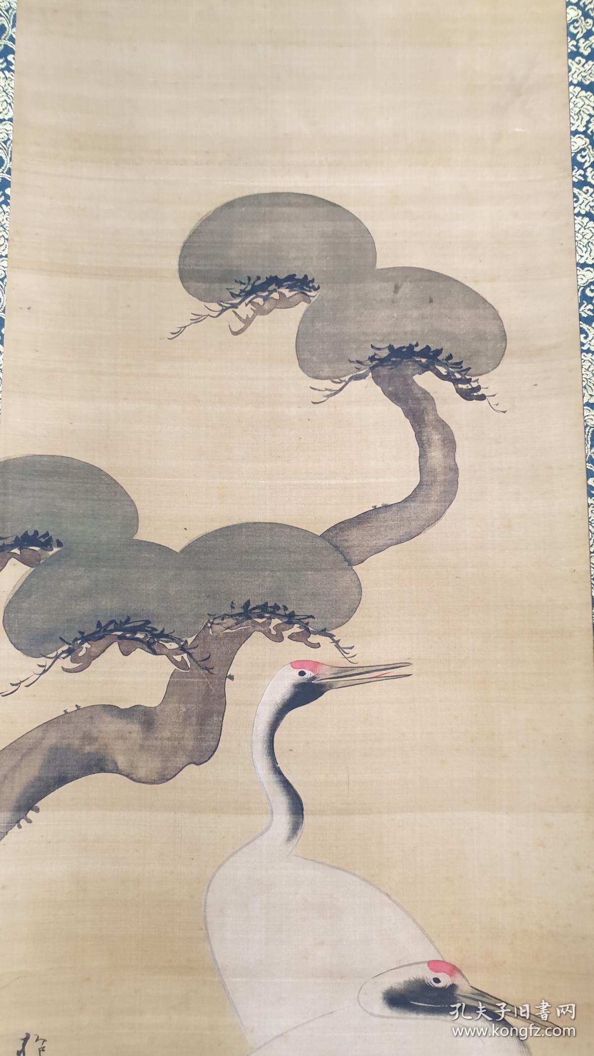 v 257 日本重要文化财 绢本(酒井抱一)手绘《松鹤图》 精品真迹!