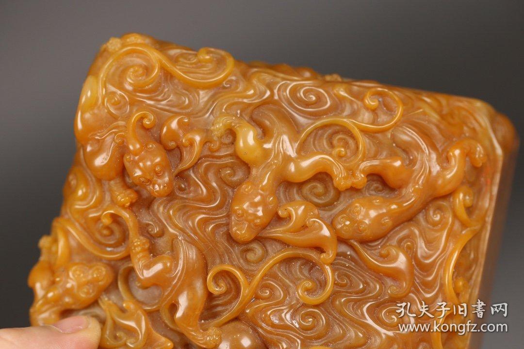 旧藏,"御赐和硕怡亲王宝"寿山田黄五龙戏珠印章