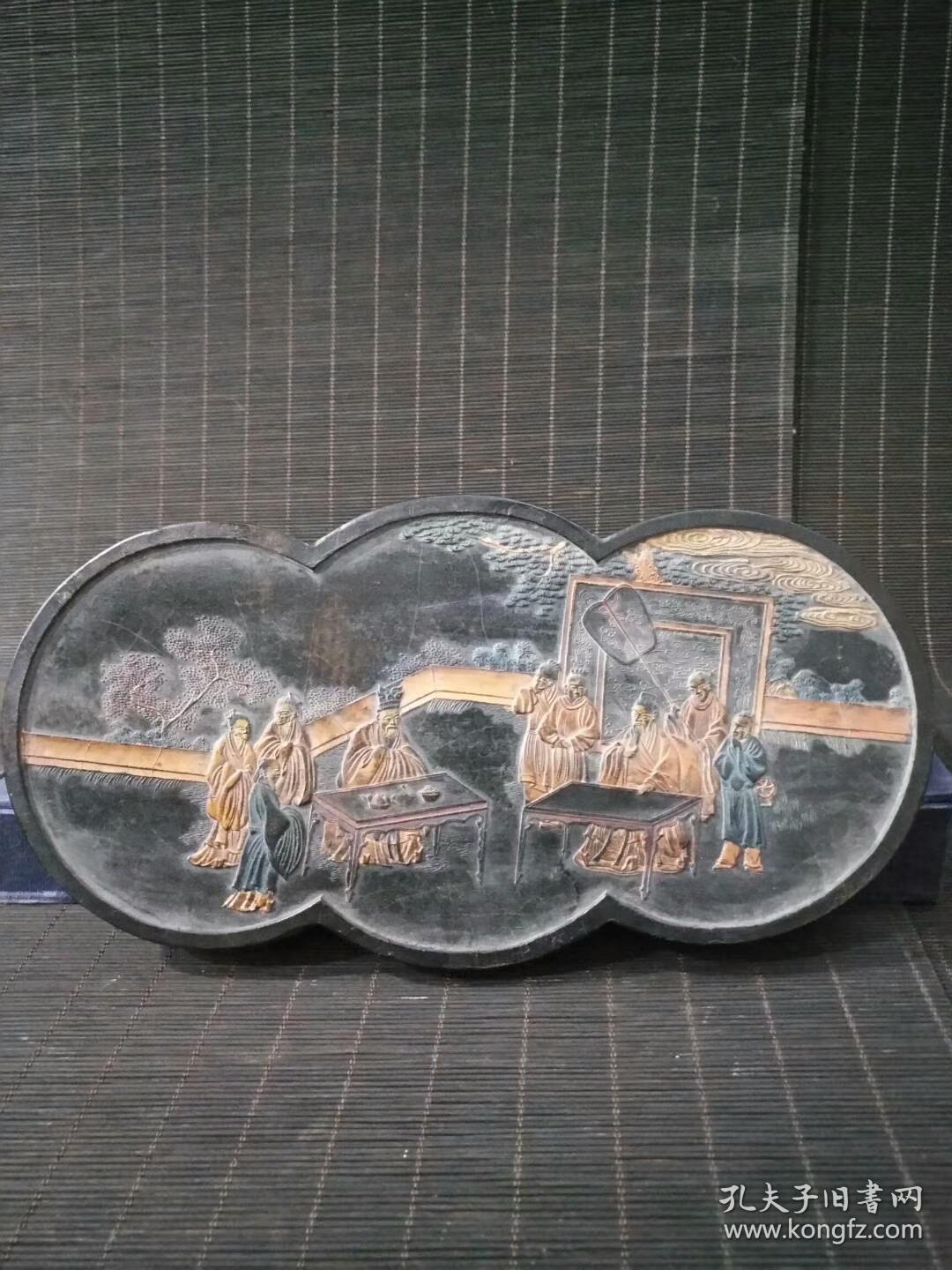 旧藏民国十八年制描金彩绘贵黍贱桃墨锭一方