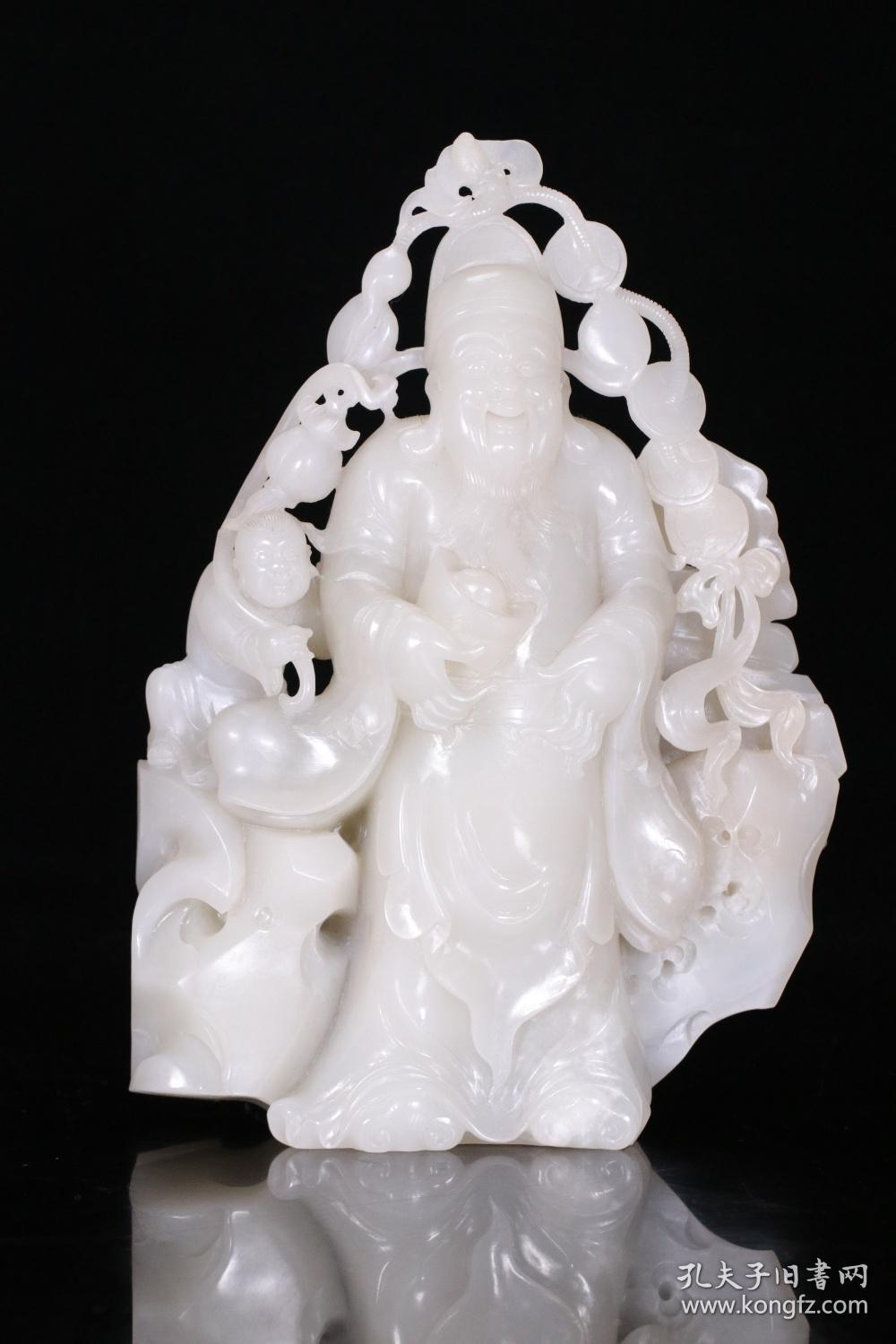 回流 老和田玉财神摆件 尺寸:24.5x17.5x5.5cm 重量:2543克