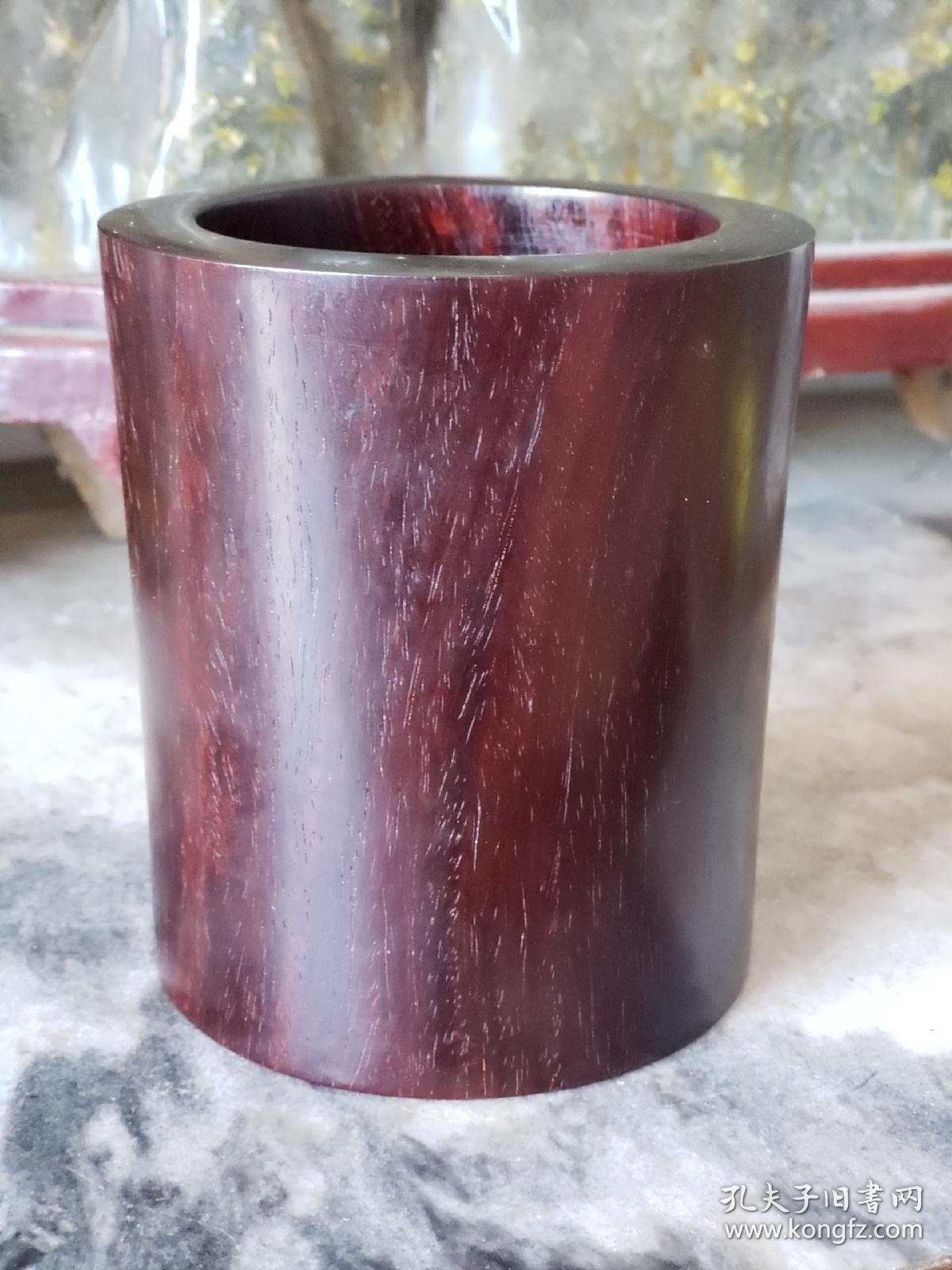 自用小叶紫檀笔筒牛毛纹带金星