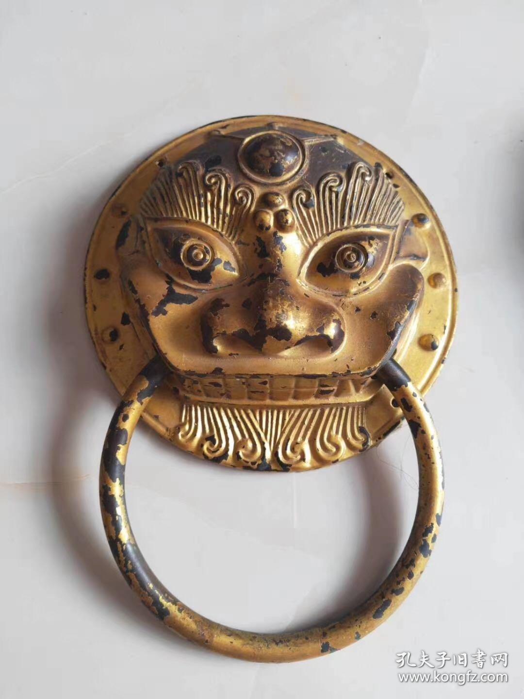 铜鎏金虎头门环 品相如图fj邮费自理