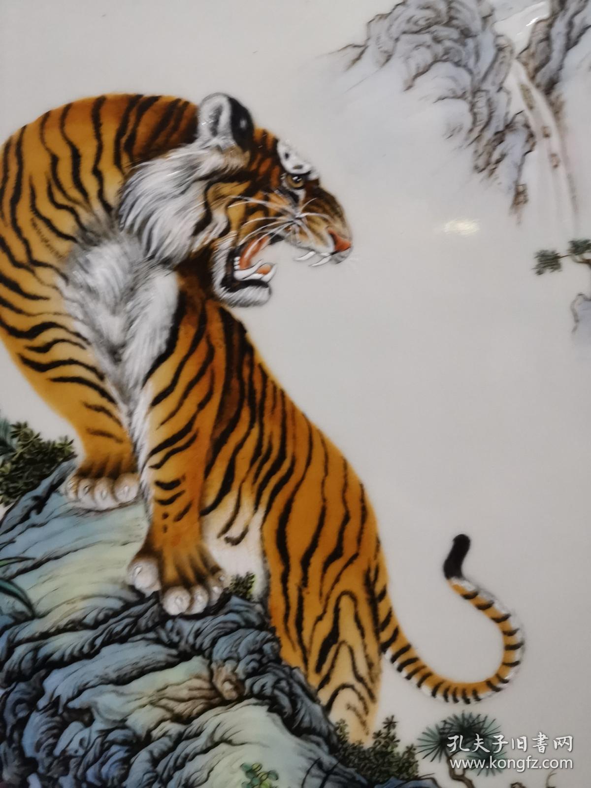 旧藏 名家"毕渊明"粉彩老虎瓷板画四条屏, 尺寸:高81cm宽28cm.