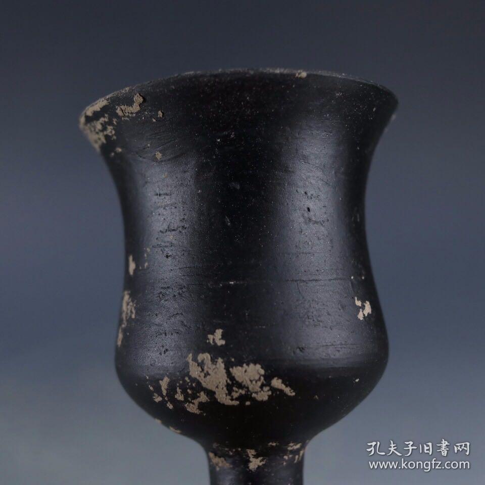 龙山文化蛋壳黑陶高柄杯一对 7*18cm
