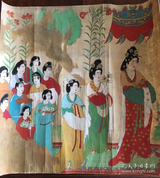 临敦煌莫高窟130窟盛唐壁画《都督夫人太原王氏礼佛图》