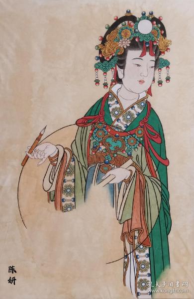 国画工笔重彩道教人物/水星神/永乐宫壁画