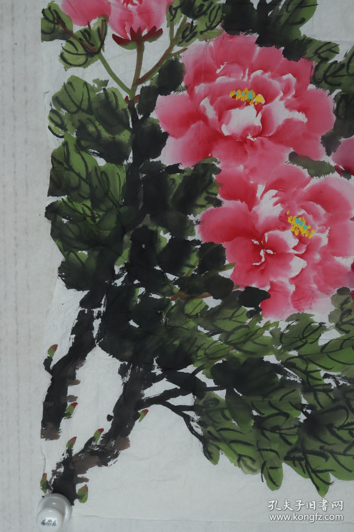 书画家姜克广1997年作国画作品蝴蝶牡丹图一件纸本软片画心约46平尺钤