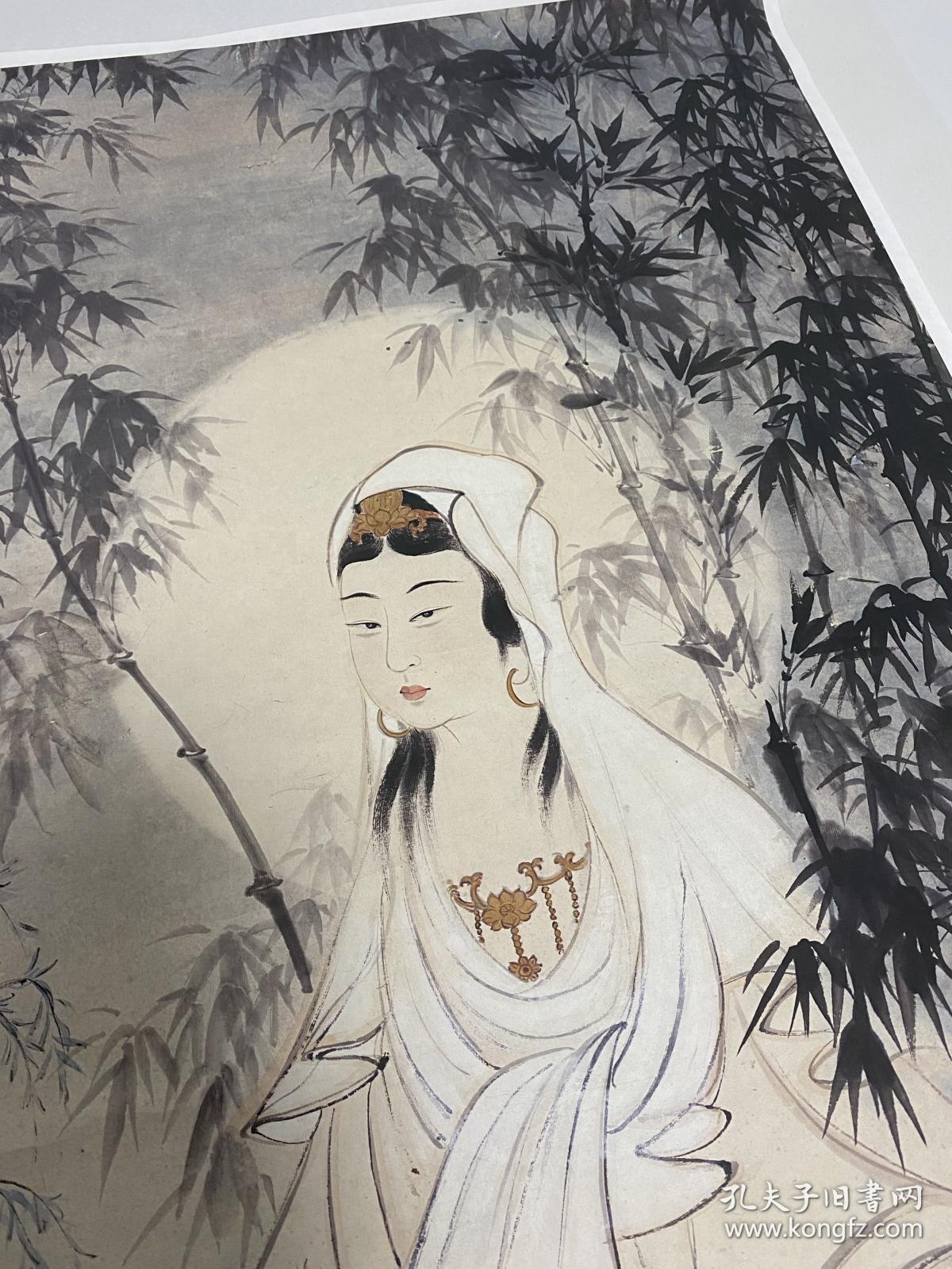 张大千 观世音菩萨造像 国画高清宣纸绢布微喷复制品装饰画临摹