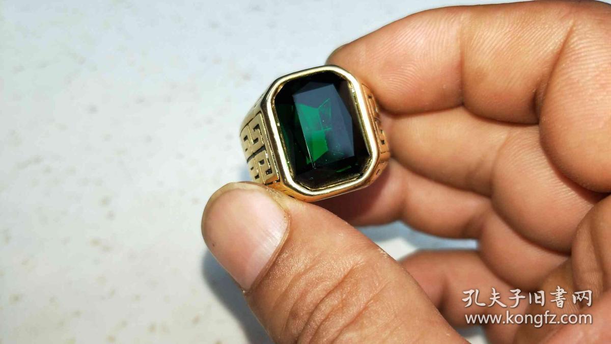 清代天然绿宝石老凤祥18k戒指