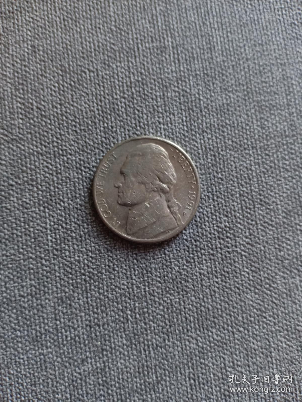 美元美国硬币杰斐逊总统背面图案白宫1991年p版费城造币厂杰斐逊总统