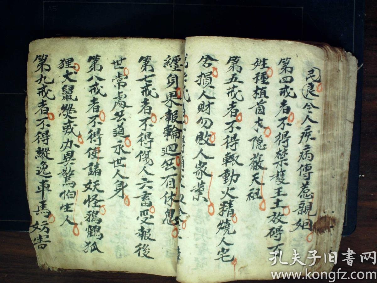 s1001,民国精美手抄道家科仪:青华施食仪,线装一册全,朱笔圈点,内容