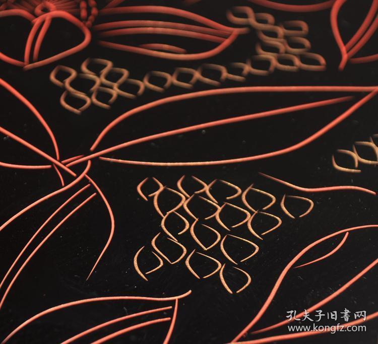 日本黑漆制沉金工艺雕刻花卉老漆盘 茶盘盏托盘壶承回流老漆器茶具