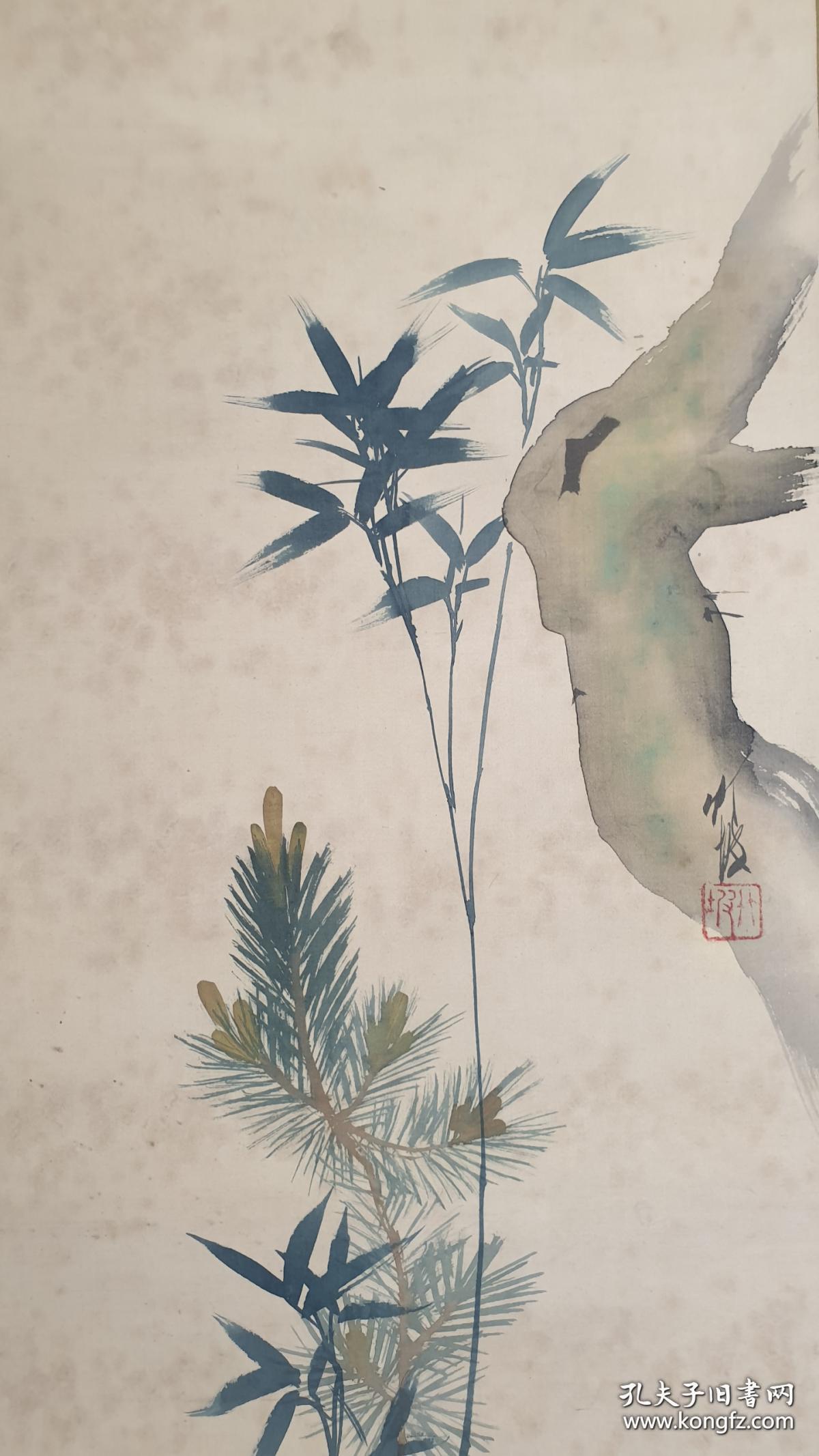 日本近代著名画家尾竹竹坡18781936手绘松竹梅绢本