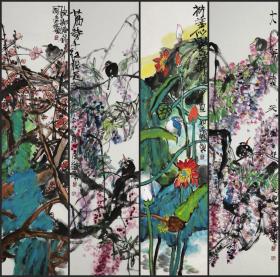 【叶烂】国家一级美术师、江苏省国画院专职画家、花鸟四条屏