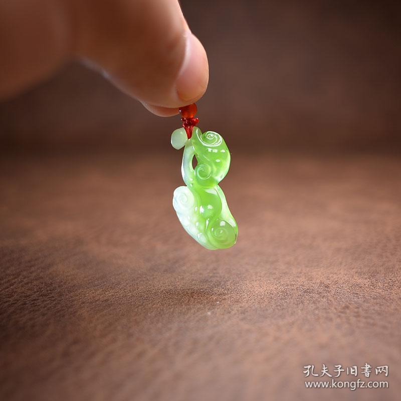 天然和田玉碧玉苹果绿如意锁骨吊坠挂件扇坠手机坠配饰 苏工苏州玉雕