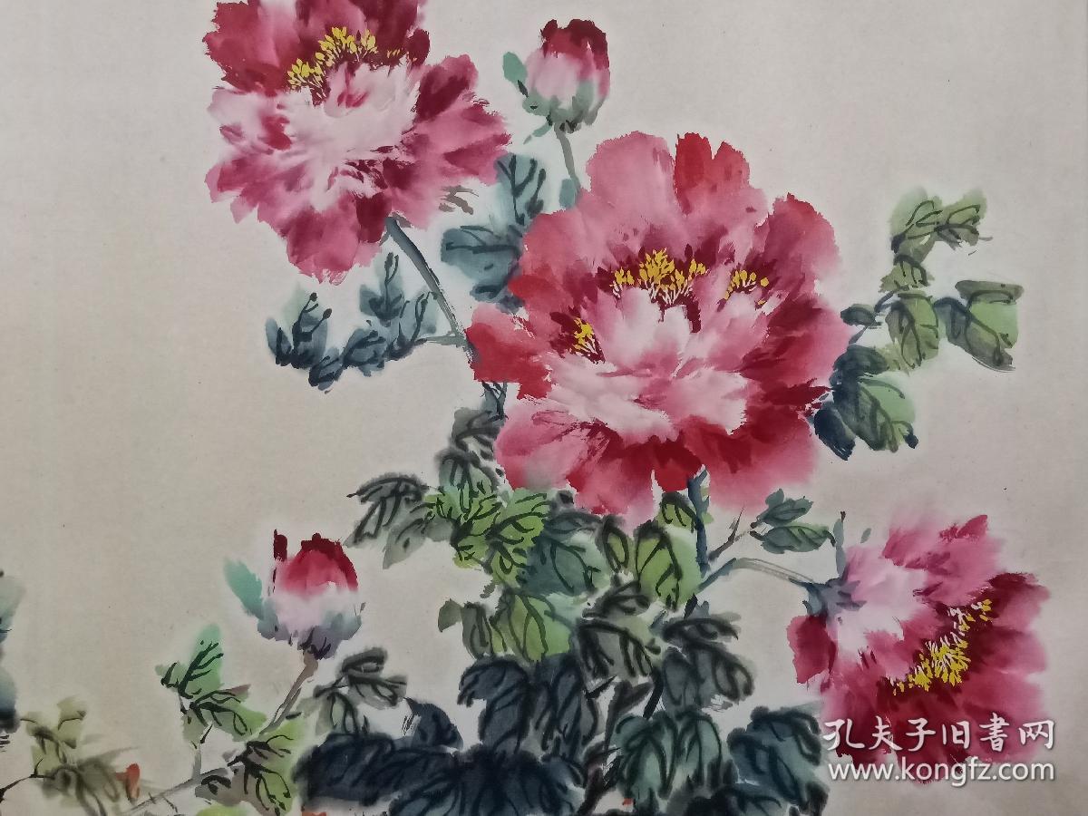 保真书画,王雪涛弟子,北京老画家赵文广花鸟画《唯有牡丹真国色,花开