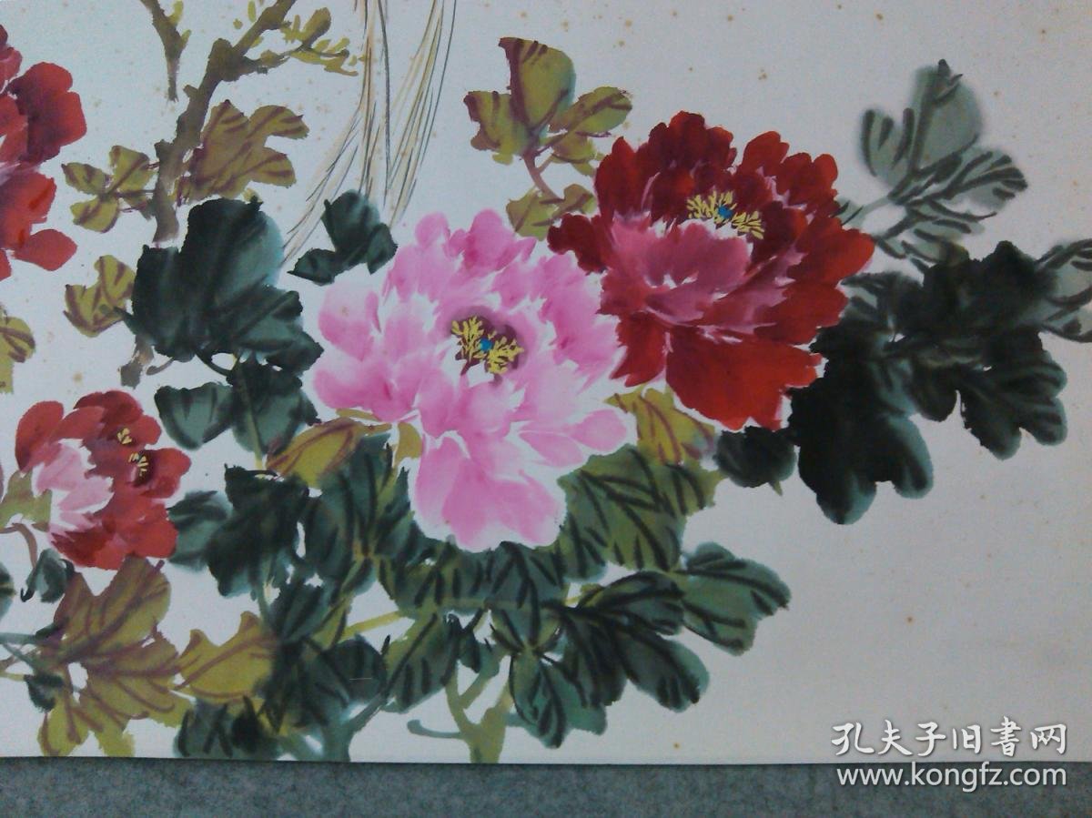 四川著名画家彭正明精品国画四尺牡丹镜片原稿手绘真迹保真