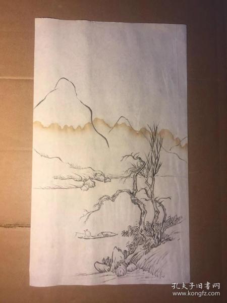 无款的,宣纸纯手绘墨迹,独钓寒江雪,有水质,详见图.