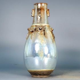 唐银光窑金银釉堆花花卉胆瓶