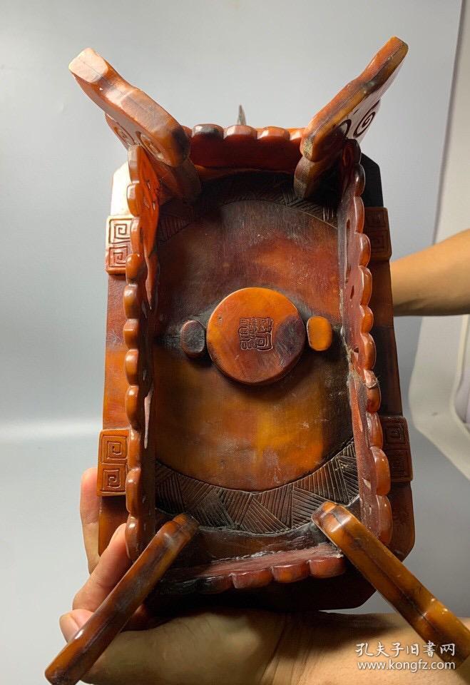 珍品纯手工雕刻黄牛角摆件龙船一帆风顺.