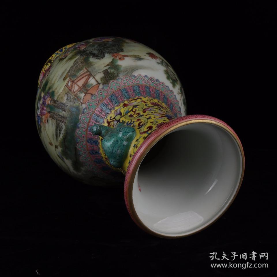 清乾隆粉彩鎏金婴戏纹象耳瓶3 古玩古董古瓷器收藏 清代瓷器 尺寸19
