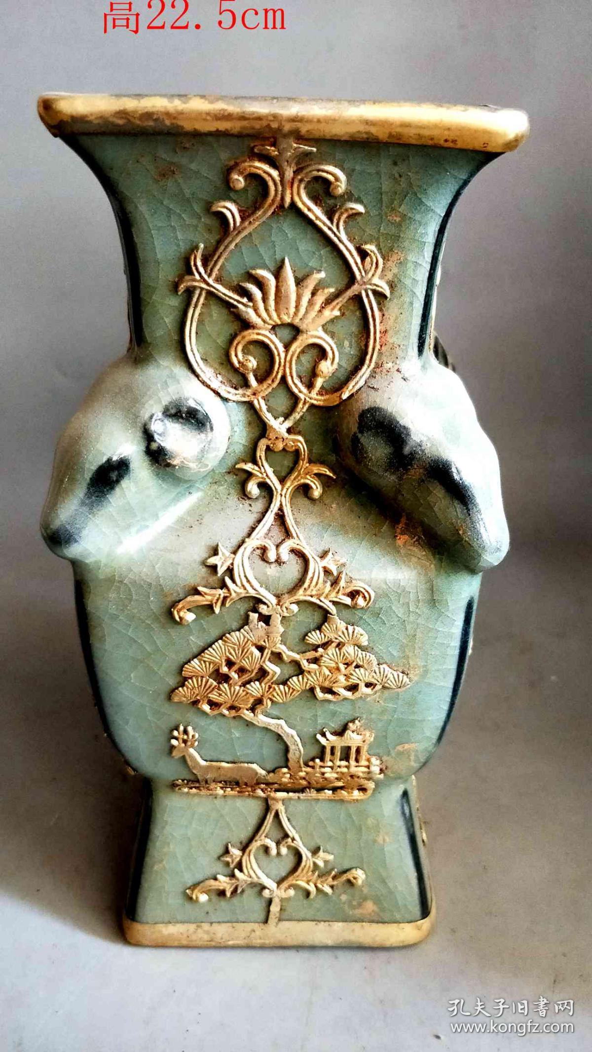 乡下收的宋代包金羊头尊瓷瓶