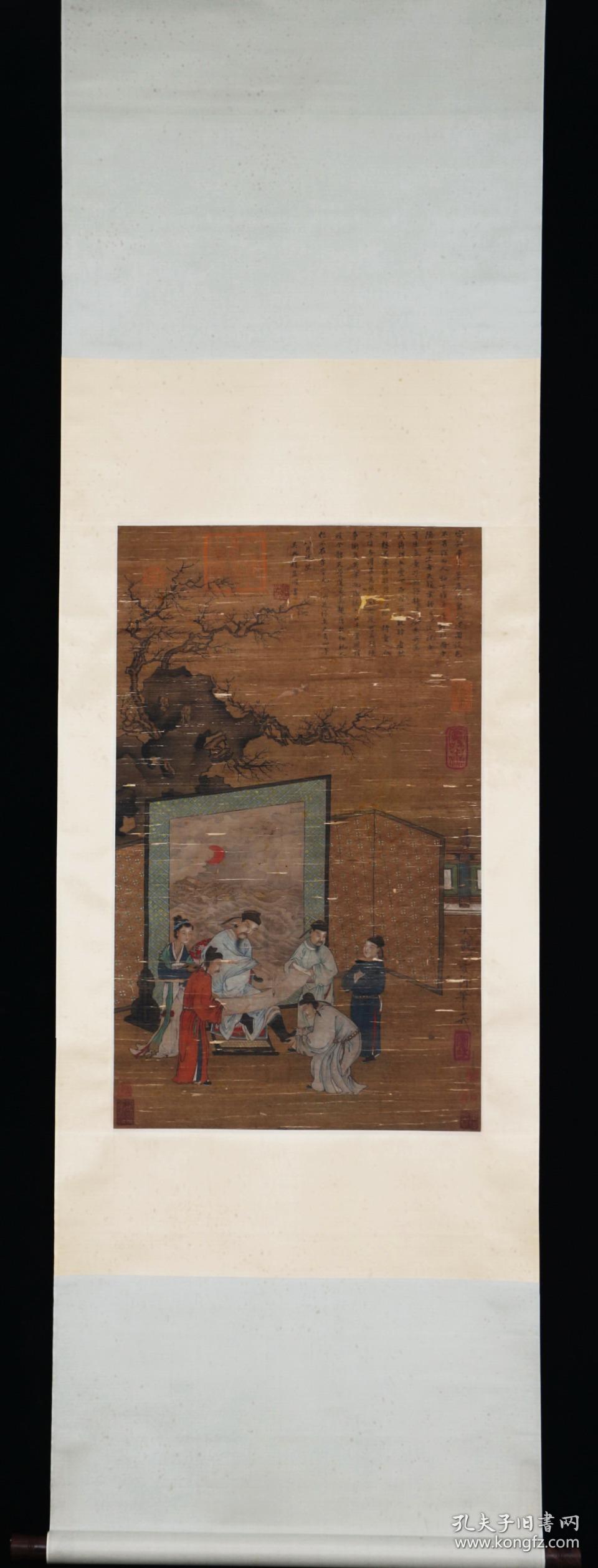 名家立轴,宋徽宗 赵佶 (文人雅集图 ) 尺寸117x43cm