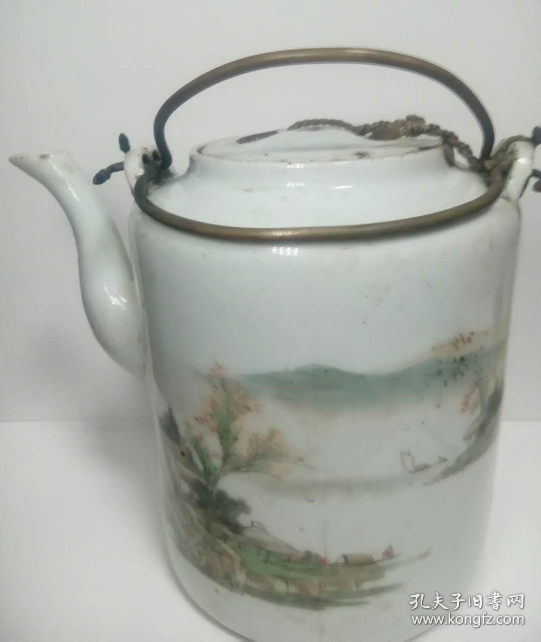 民国汪野亭浅绛山水茶壶