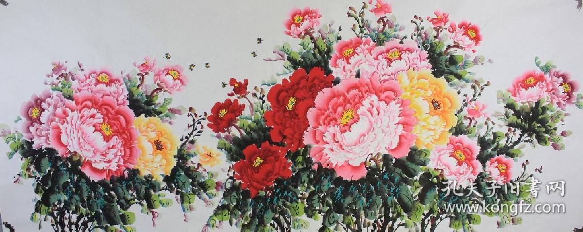 张钰瑛小八尺牡丹花开富贵 尺寸240 96厘米
