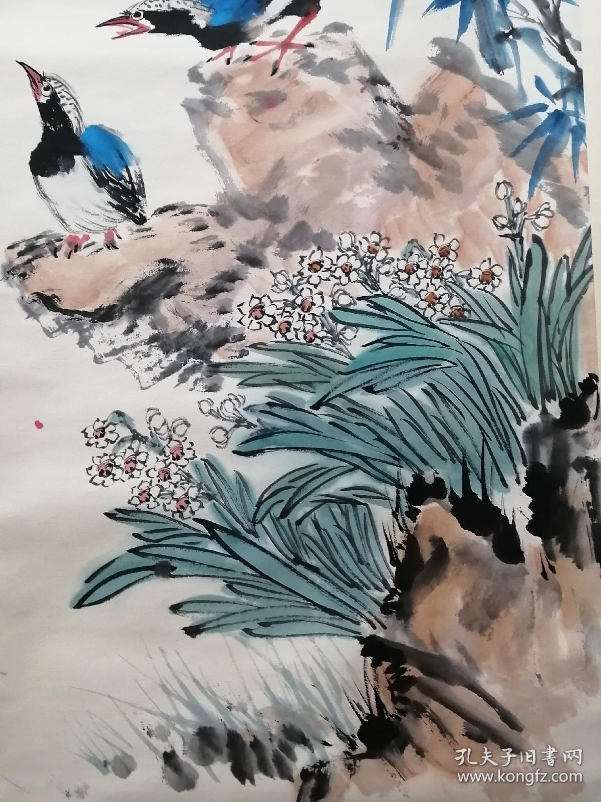 康宁花鸟画立轴,包老包手绘.