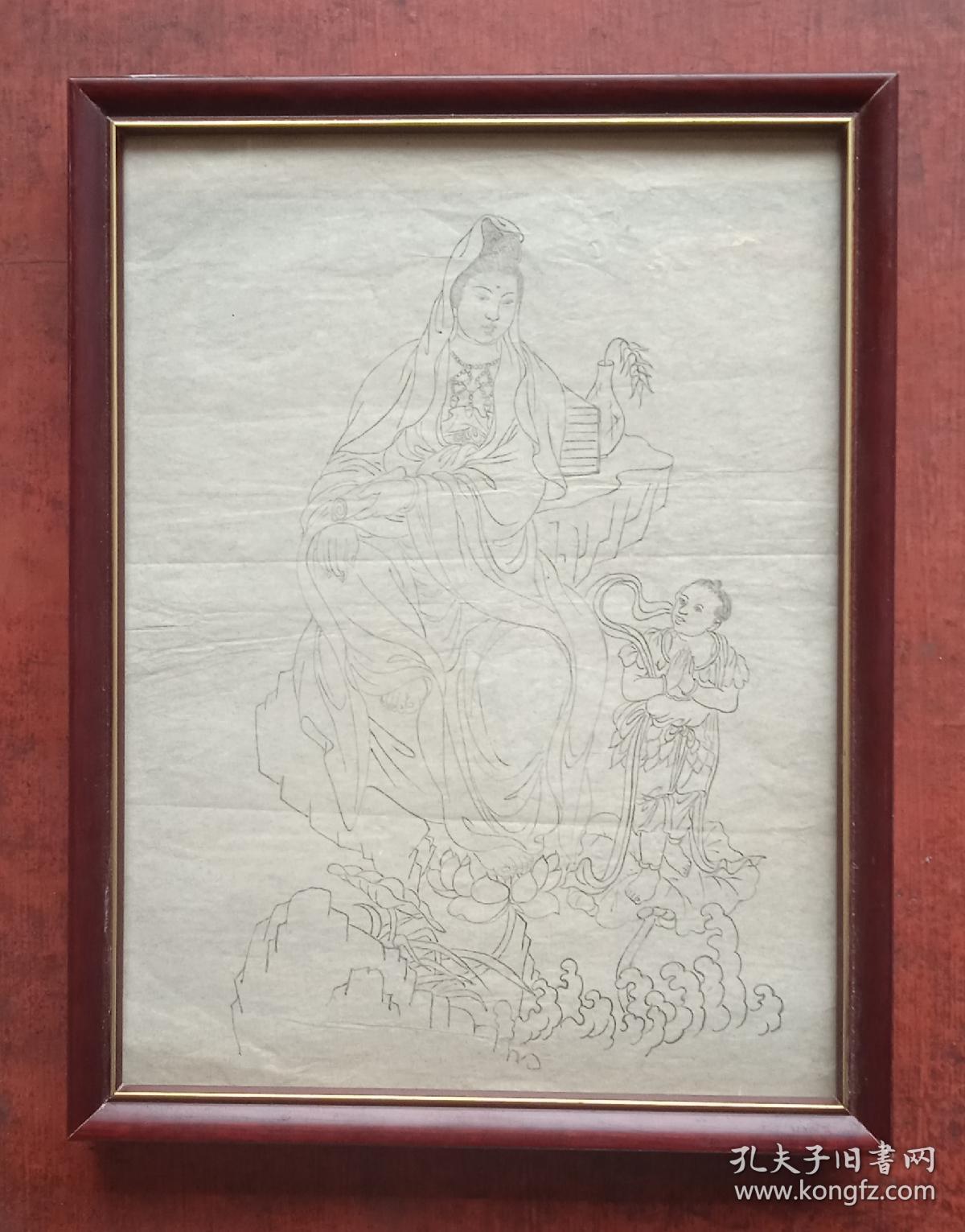 善财童子拜观音素描笔工画规格255cm33cm