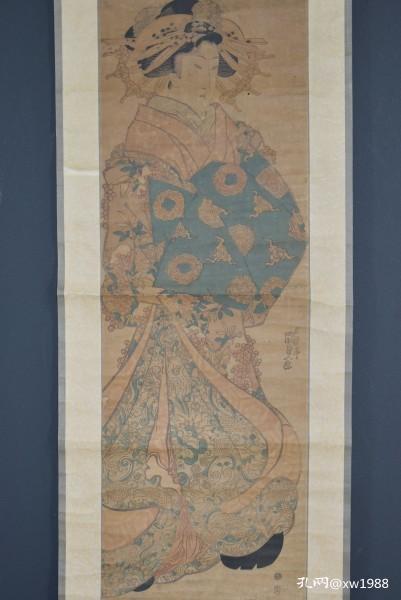 浮世绘木版画歌川国贞美人画竖二联立轴装裱本物花魁大判锦绘江户时期古董版画原刻真品 孔夫子旧书网