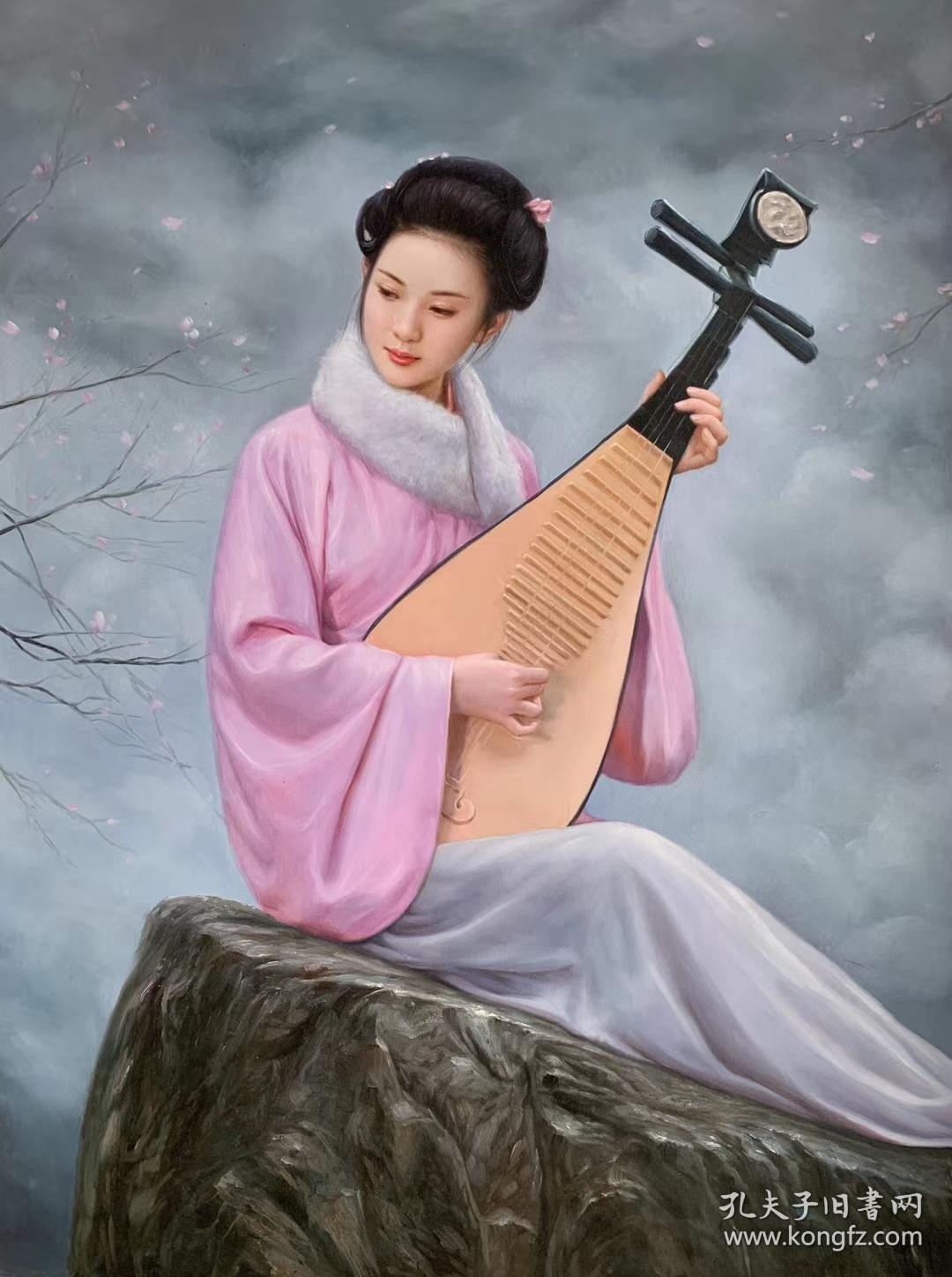 张嘉应,原创油画75x100cm,童年系列,古筝琵琶,可合影