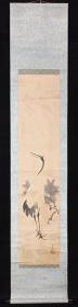 【日本回流】原装旧裱 春泉 国画作品《松鹤图》一幅（纸本立轴，画心约3.2平尺，款识钤印：松泉之印）HXTX202855