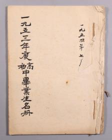 北京私立艺文中学（现二十八中）1953年度高、初中毕业生名册一册（十五叶二十多面） HXTX320687