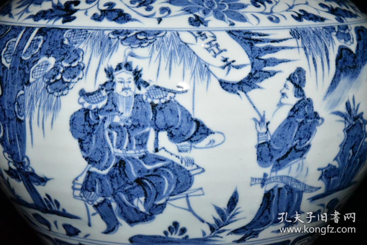 元代白浒孤窑青花周亚夫人物故事罐