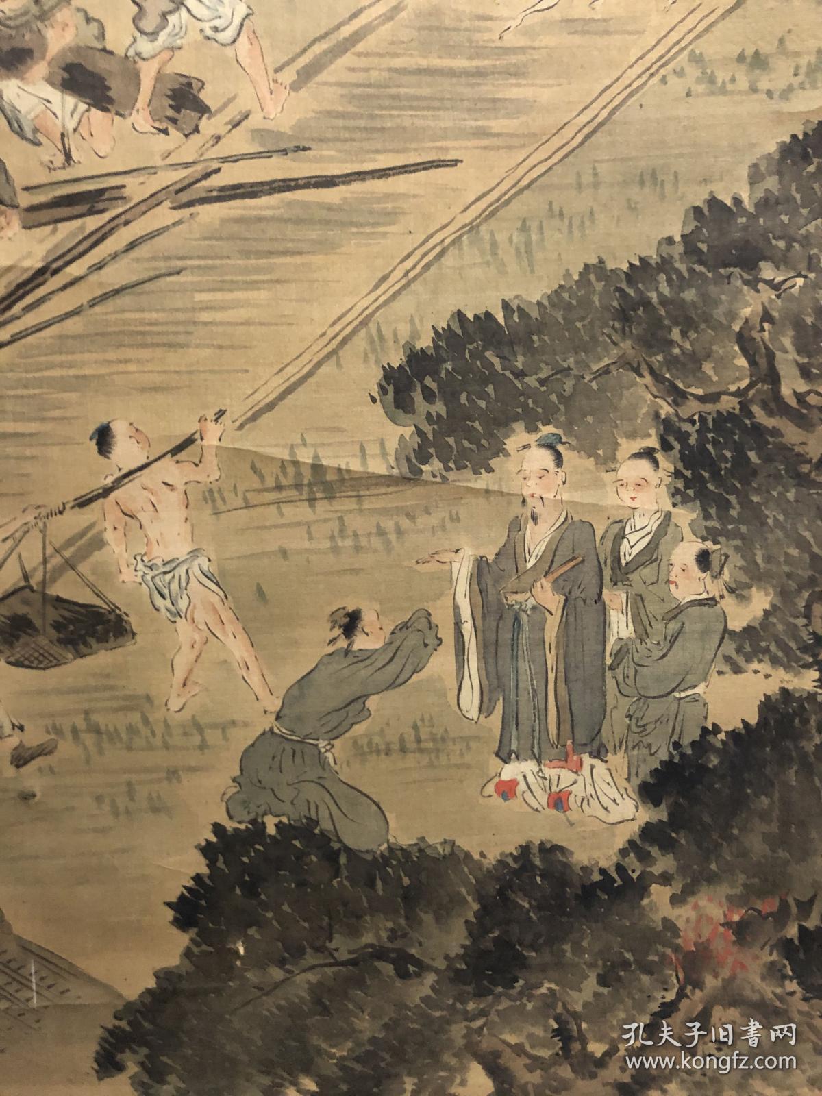 日本古画 带1862年题箱 绢本绫裱大幅 122 56 所画为汉代于定国之父 治狱公平 自谓积德必读多 子孙定能光宗耀祖者 因此将家门括修 以待后人成大业 后于定国果然光耀门楣 配得上高门大院 南宋楼钥云 积善必余庆 于公大门闾 于公高大门闾 在风水中代表上 吉之