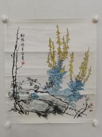 保真书画，画家陈军花鸟画一幅，纸本托片，尺寸55×48cm，师承著名画家郭味渠先生。