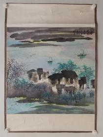 保真书画，北京老一辈画家，程华《江南春光》山水画一幅，纸本镜心，尺寸66×67cm。
