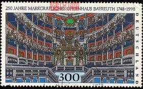 外国邮票：德国 1998年 世界遗产【拜罗伊特侯爵歌剧院开放250周年】纪念邮票， 大幅上品信销邮票1枚全套