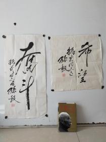 开国将军 孙毅 书法两幅 自传一本（签名本）尺寸分别是45x43，68x35