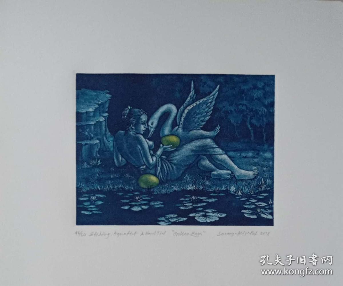 印度苏马帕里亚藏书票勒达与天鹅0602