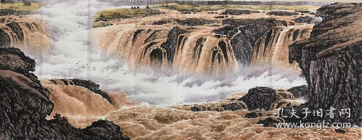 曾刚国画作品小六尺黄河壶口瀑布尺寸约180x68厘米