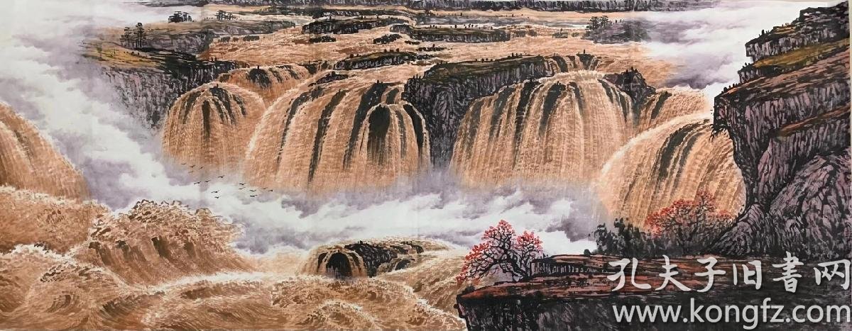 曾刚国画作品小六尺黄河壶口瀑布尺寸约180x68厘米
