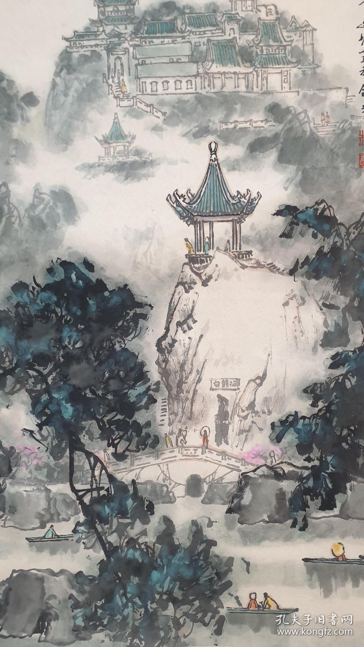 顾问江苏镇江中国画院原副院长杨逸塘纸本手绘山水金山春晓包老包真