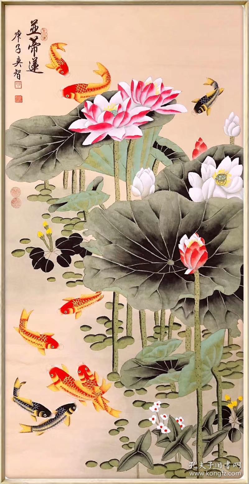 田弈智 并蒂莲 荷花 仙鹤 工笔 可合影_国画_孔夫子旧书网